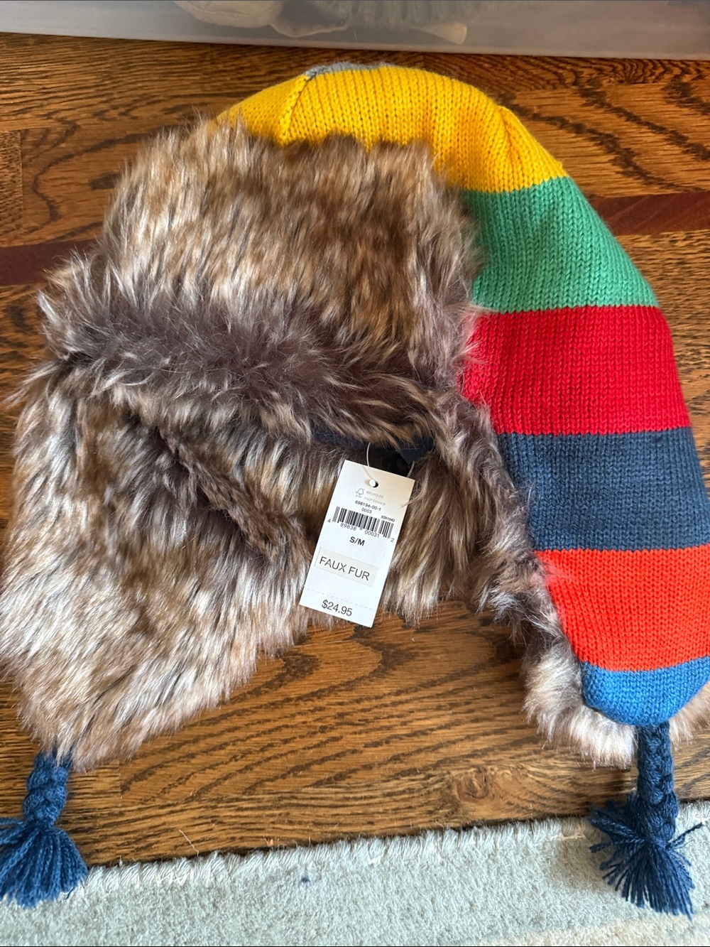 Gap Faux Fur Lined Multicolor Knit Trapper Hat